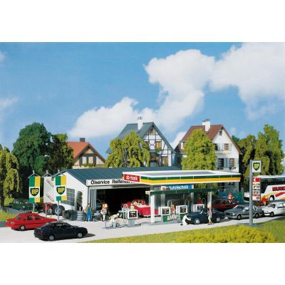 Petrol station with service bay
