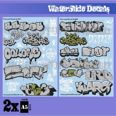 Waterslide Decals - Train and Graffiti Mix - Silver and Gold (2 per package, 148 x 210mm (A5)) 