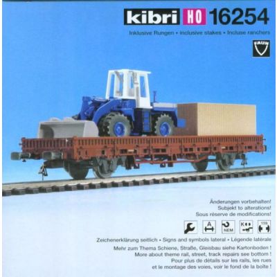Βαγόνι Εμπορικό Kibri H0 16254 Flat Bed Wagon with A Front Loader Tractor Kit KIBRI 16254